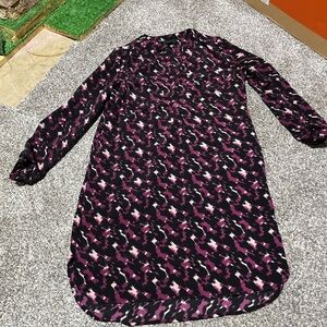 Attention Women Black & Purple Abstract Long Sleeve Shift Dress Size M Roll Tab